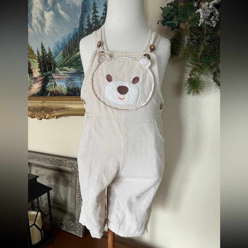Khaki Teddy Bear Overalls 6-12
Months